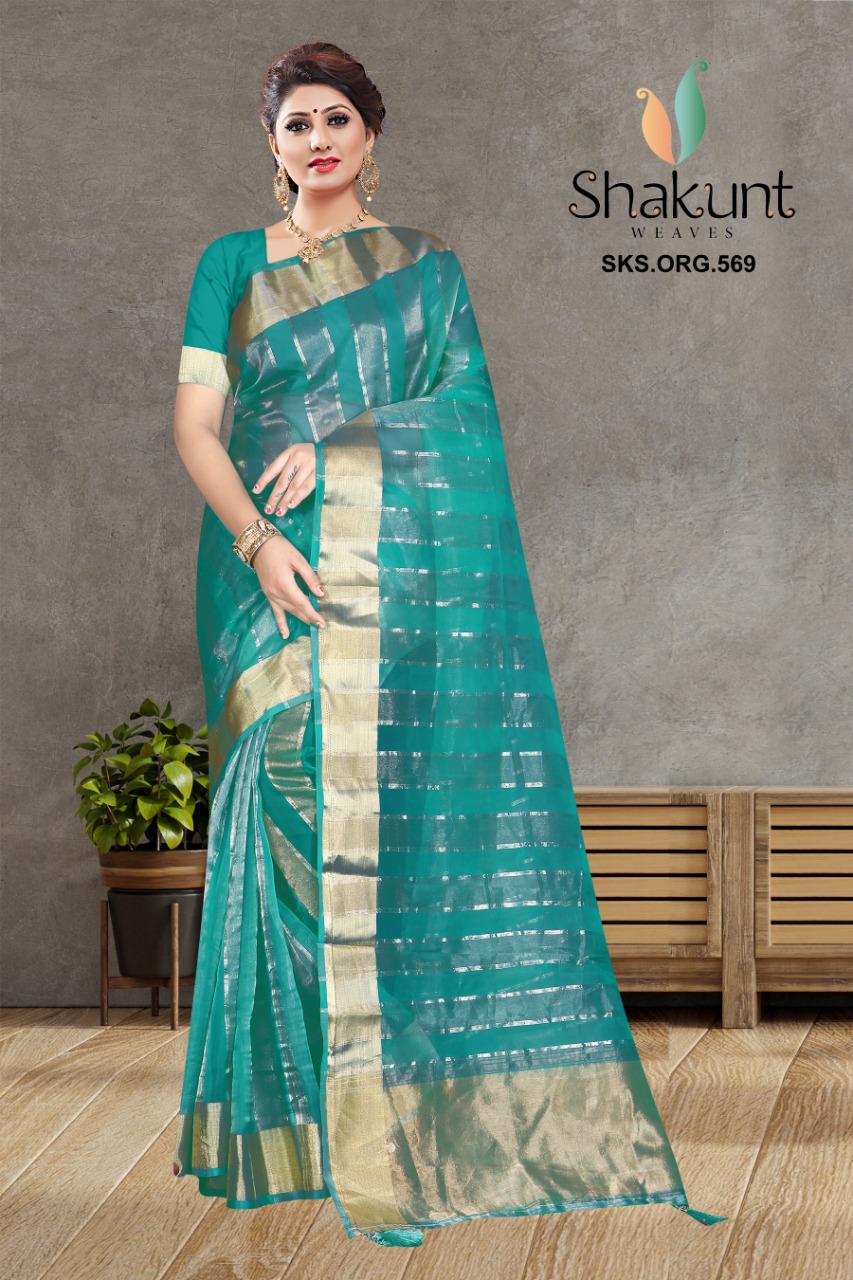 shakunt weaves sks org 569 organza decent look saree catalog