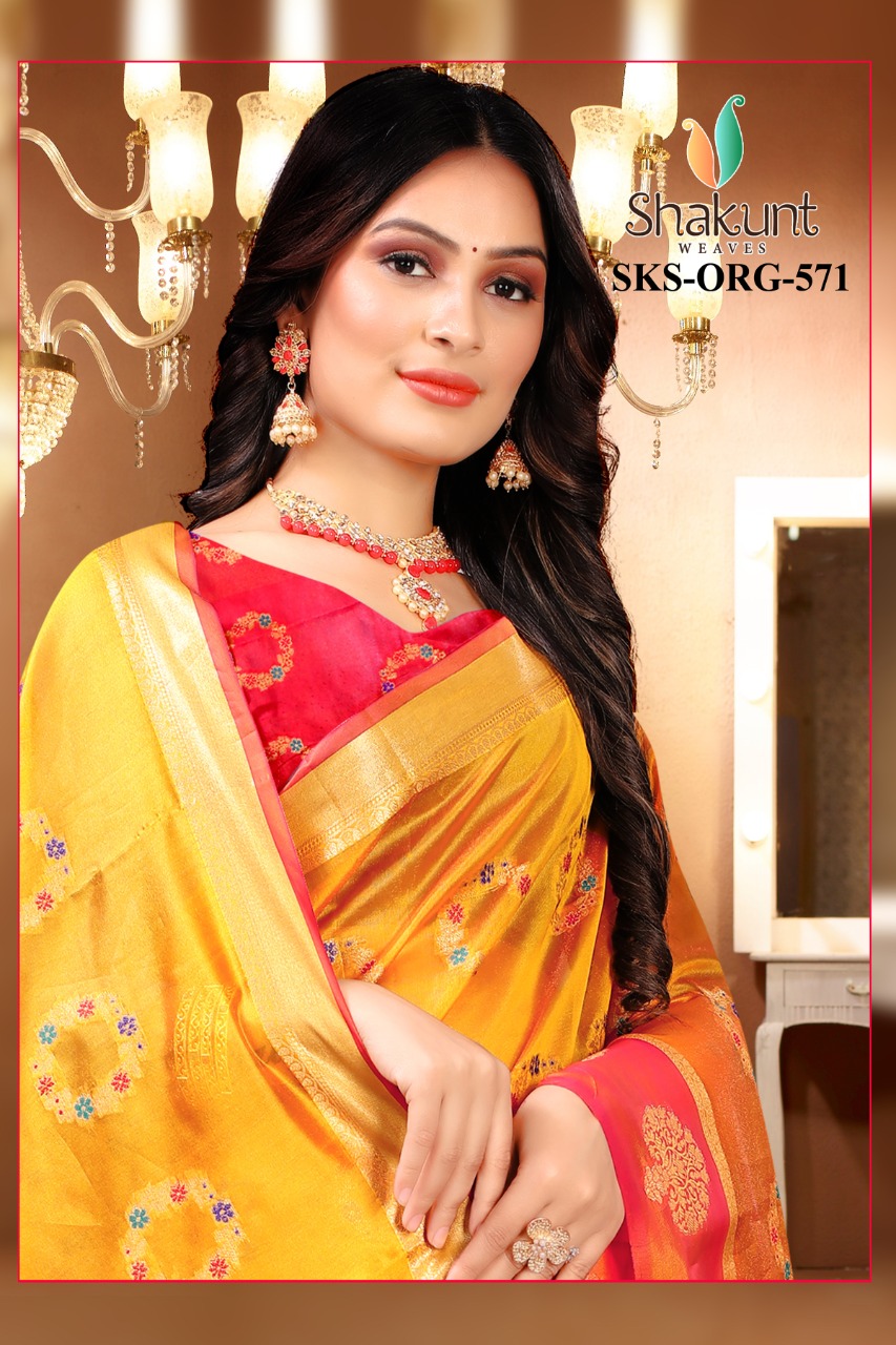 shakunt weaves sks org 571 organza decent look saree catalog