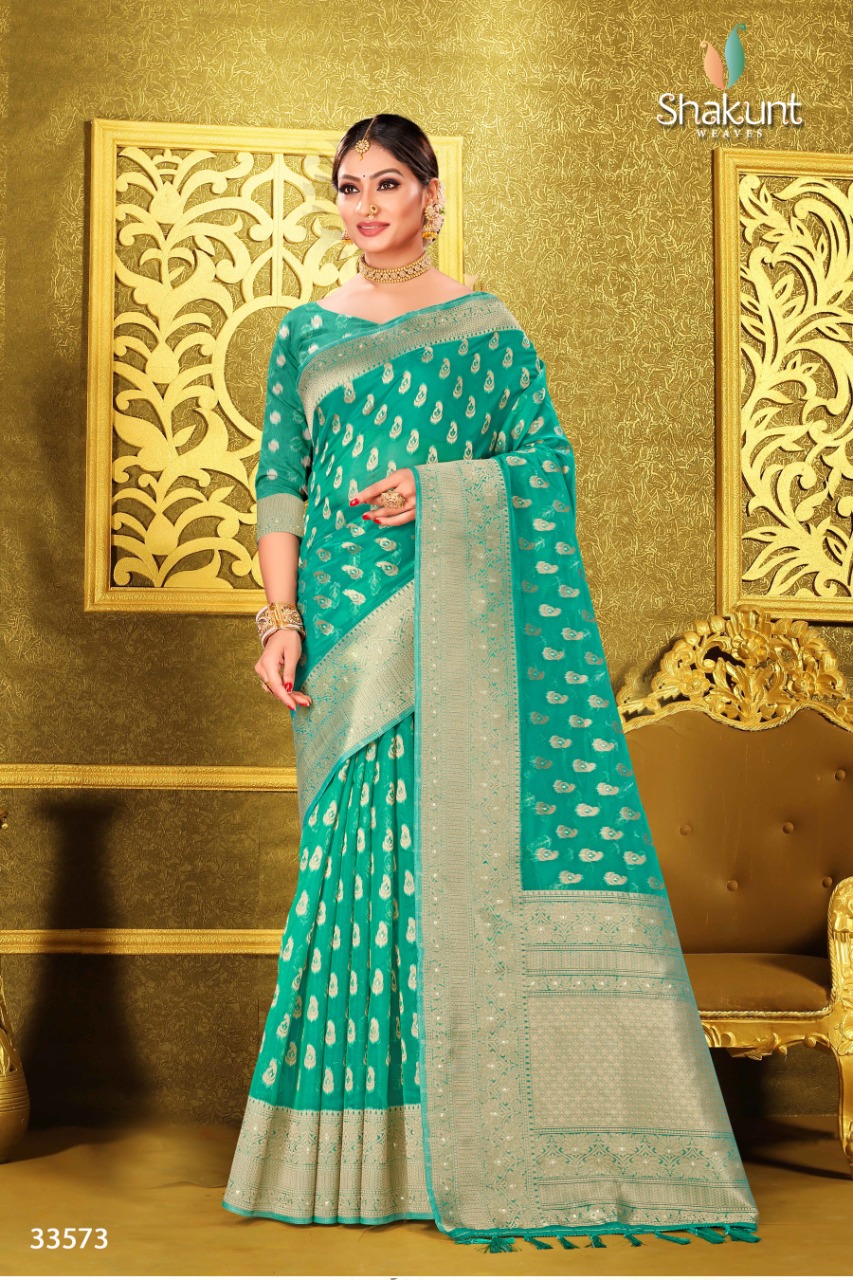 shakunt weaves sks org 618 organza attrective look saree catalog