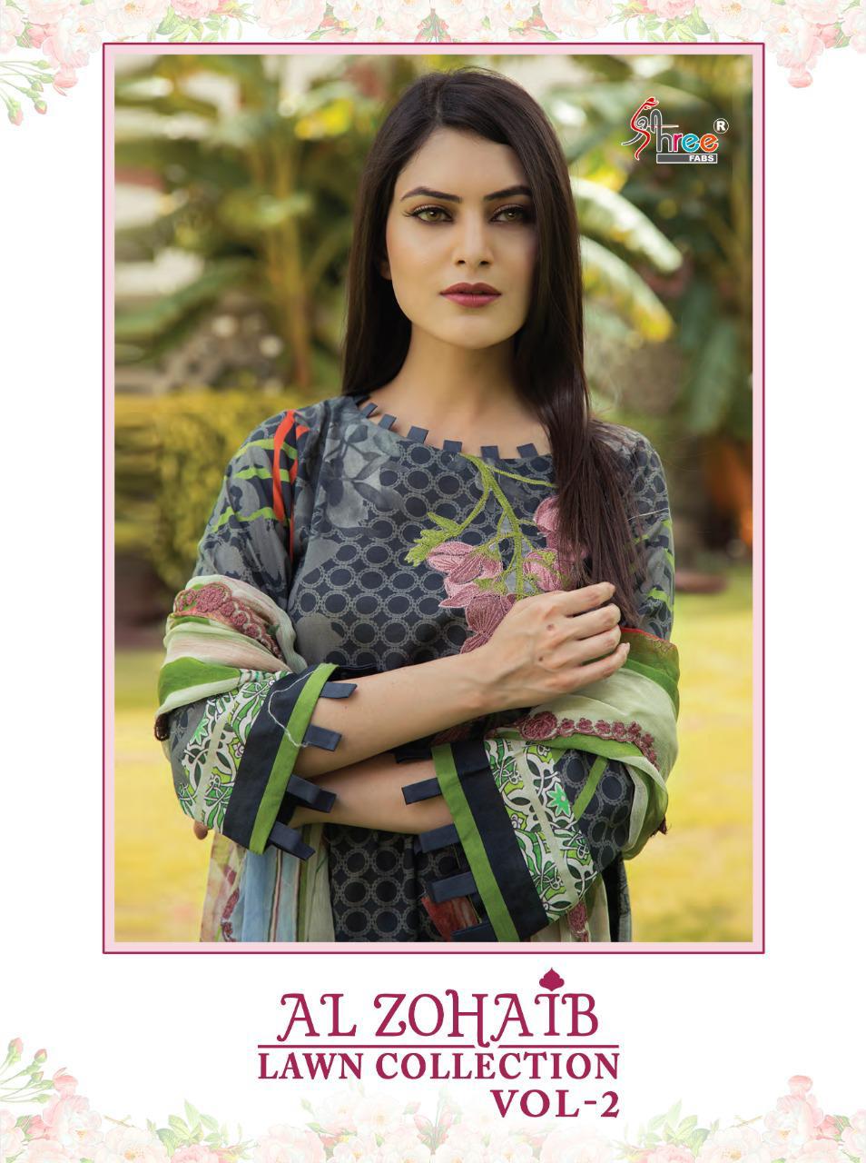 shree fab al zohaib lawn collection vol 2 cotton exclusive print with cotton malmal dupatta catalog