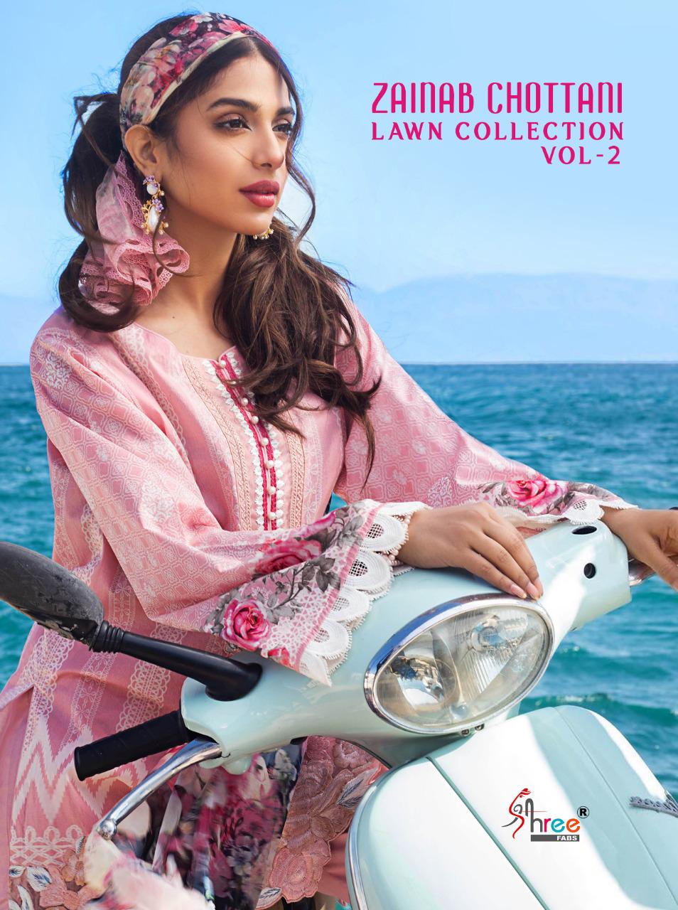 shree fab zainab chottani lawn collection vol 2 lawan cotton decent look salwar suit with siffon dupatta catalog