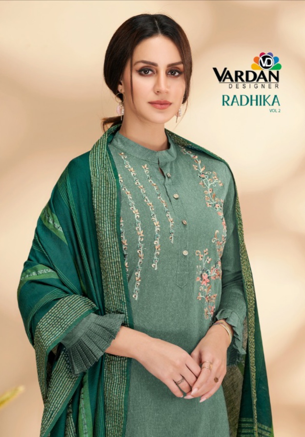 vardan designer radhika vol 2 cotton decent look top with bottom and dupatta catalog