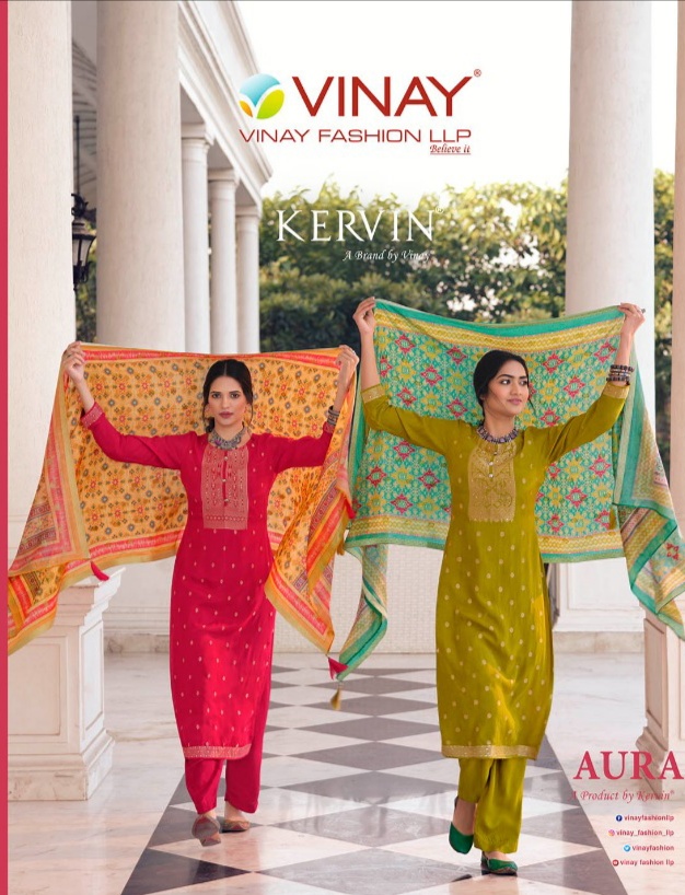 vinay fashion kervin aura silk gorgeous look salwar suit catalog