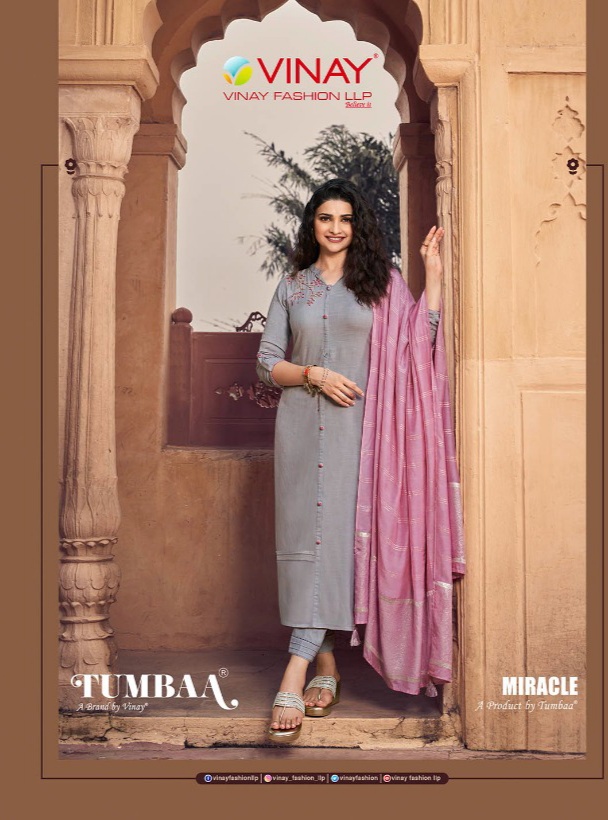 vinay fashion tumbaa miracle viscose decent embroidary look top bottom with dupatta catalog