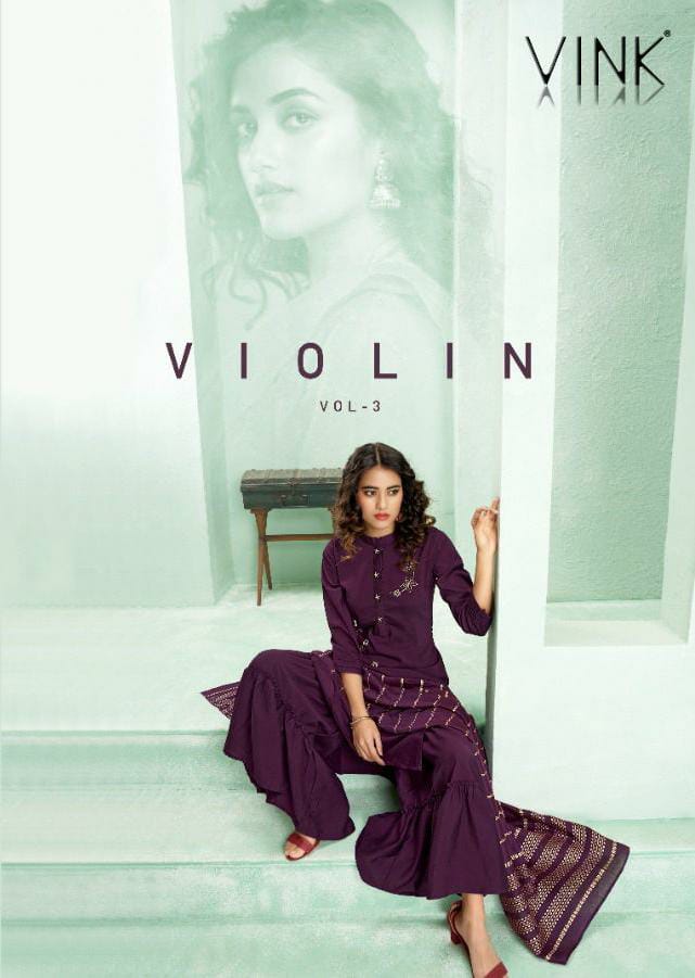 vink violin 3 silk innovative look kurti dupatta with sharara catalog