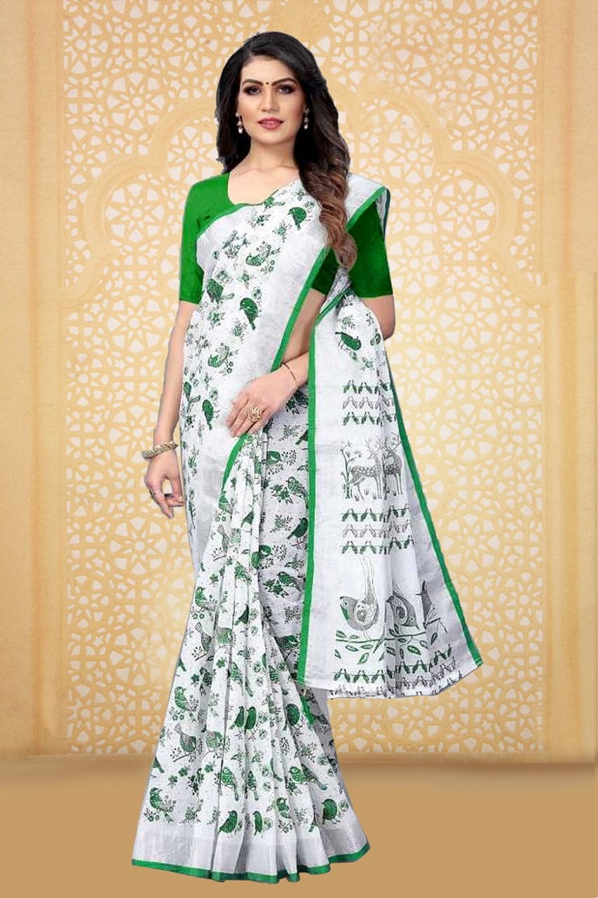 vivera international white parrot cotton affordable price saree catalog