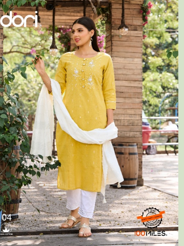 100 miles dori cotton authentic fabric top pant with dupatta catalog