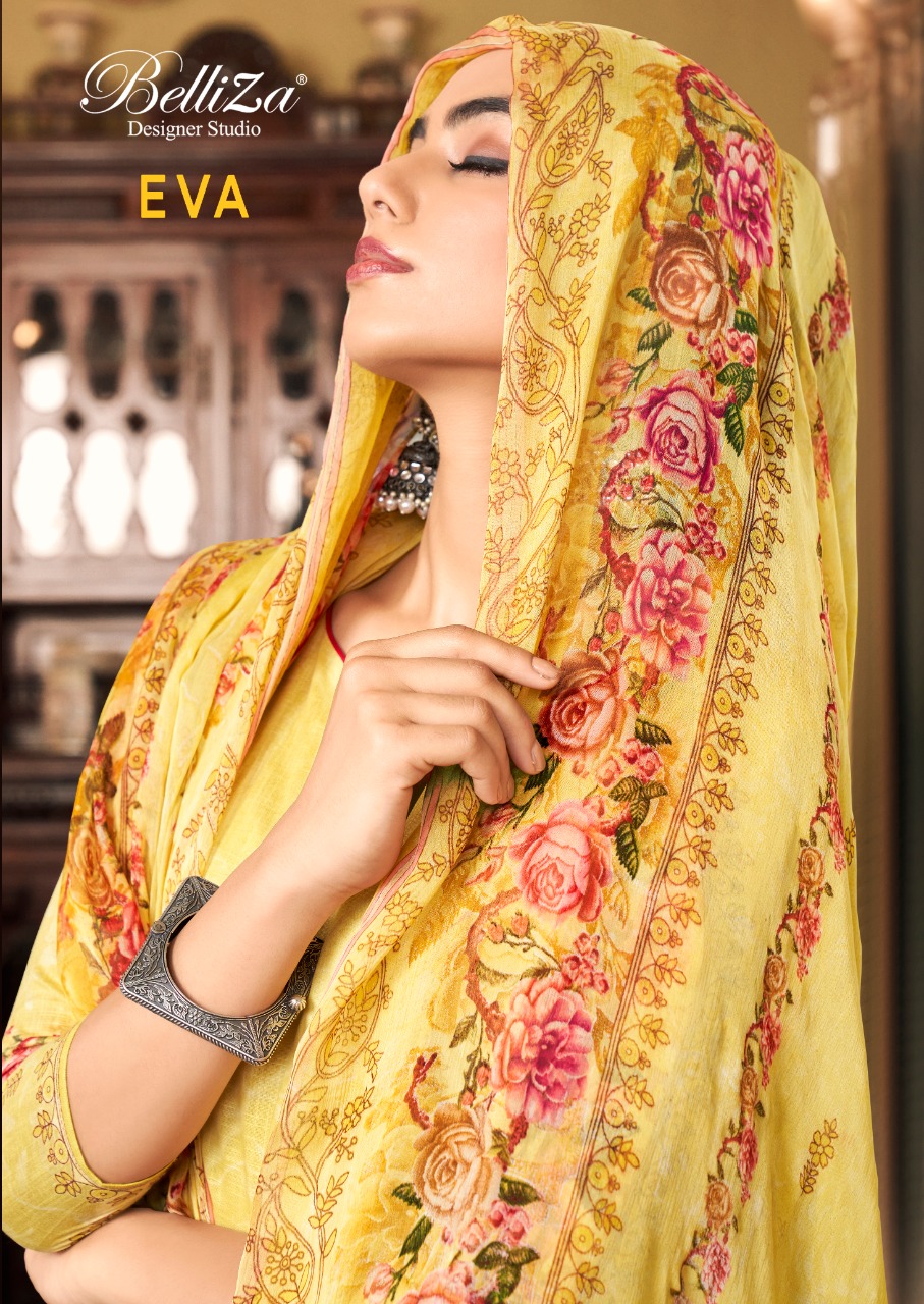 beliza designer studio eva cotton linen innovative print salwar suit catalog