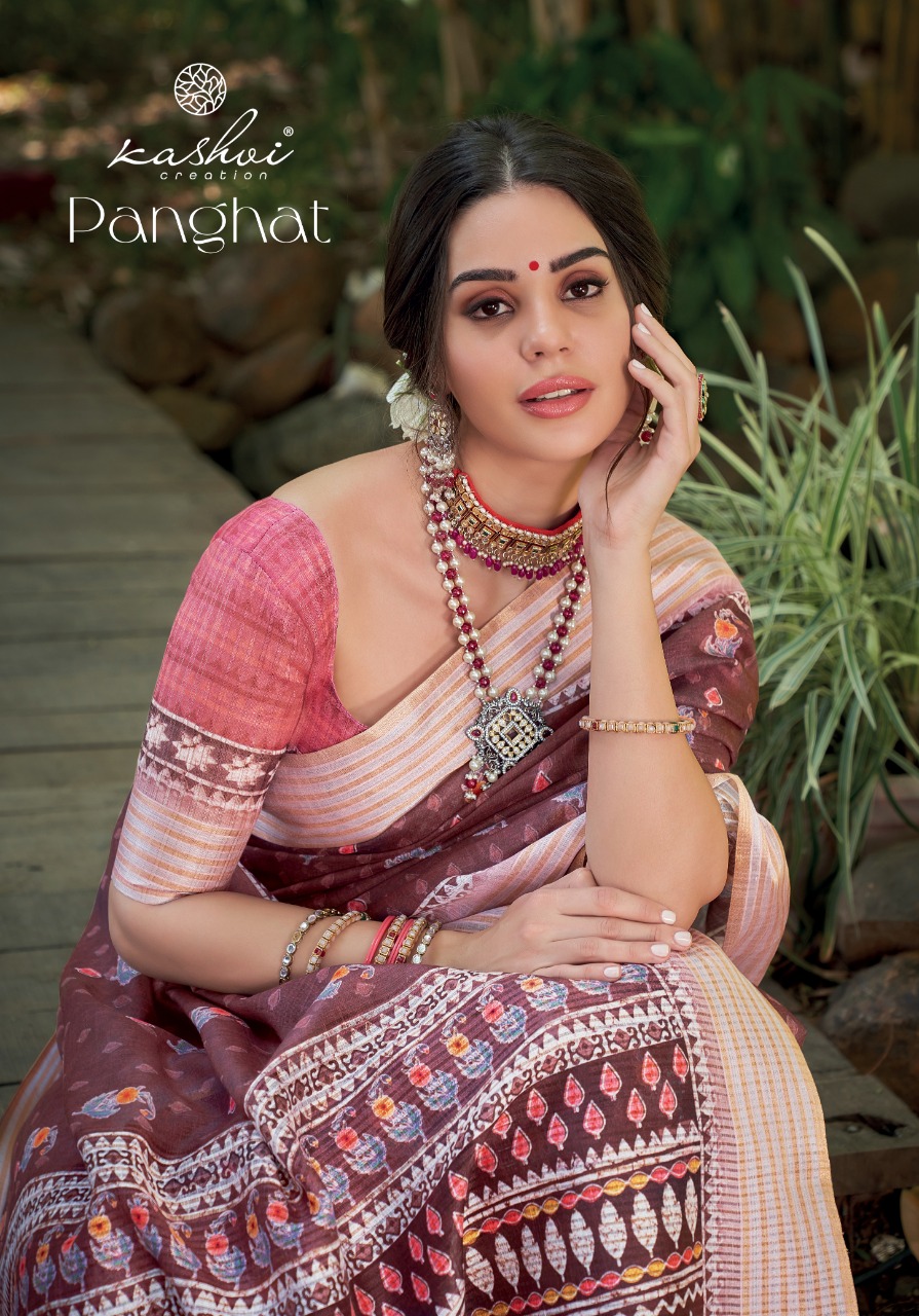 lt saree panghat linen silk graceful print saree catalog