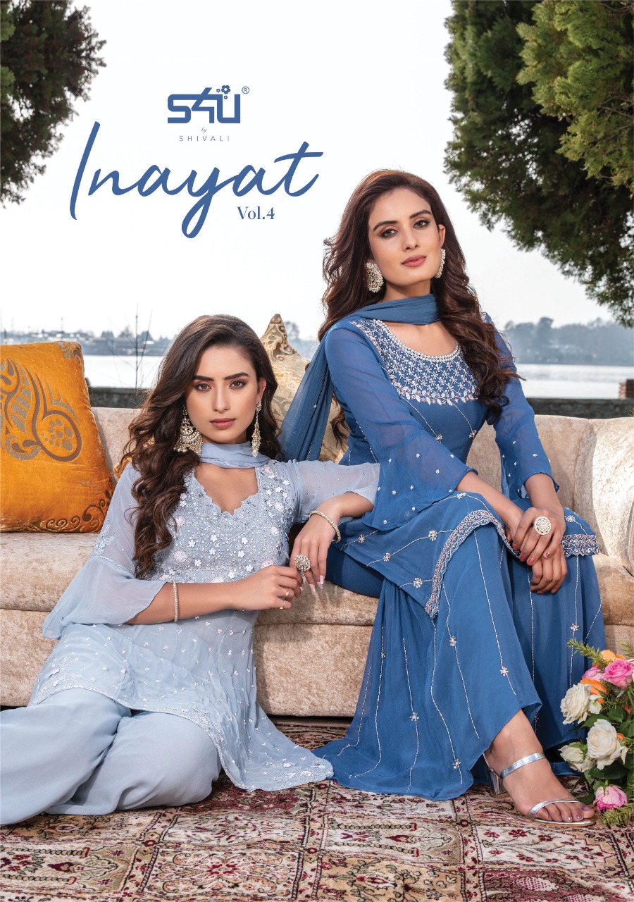 s4u inayat georgette graceful look top with sharara and dupatta catalog