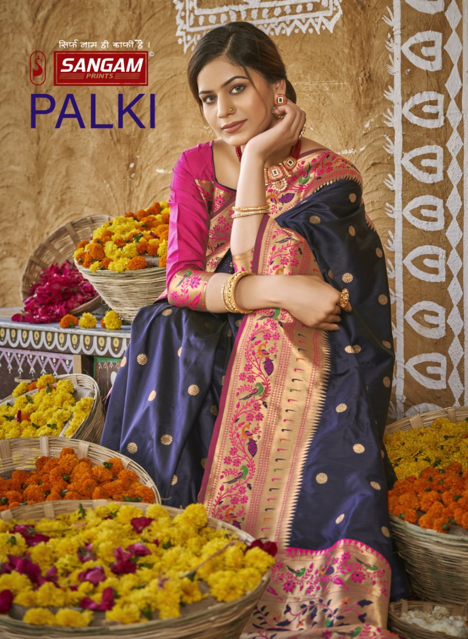 sangam print palki Paithani Silk graceful look saree catalog