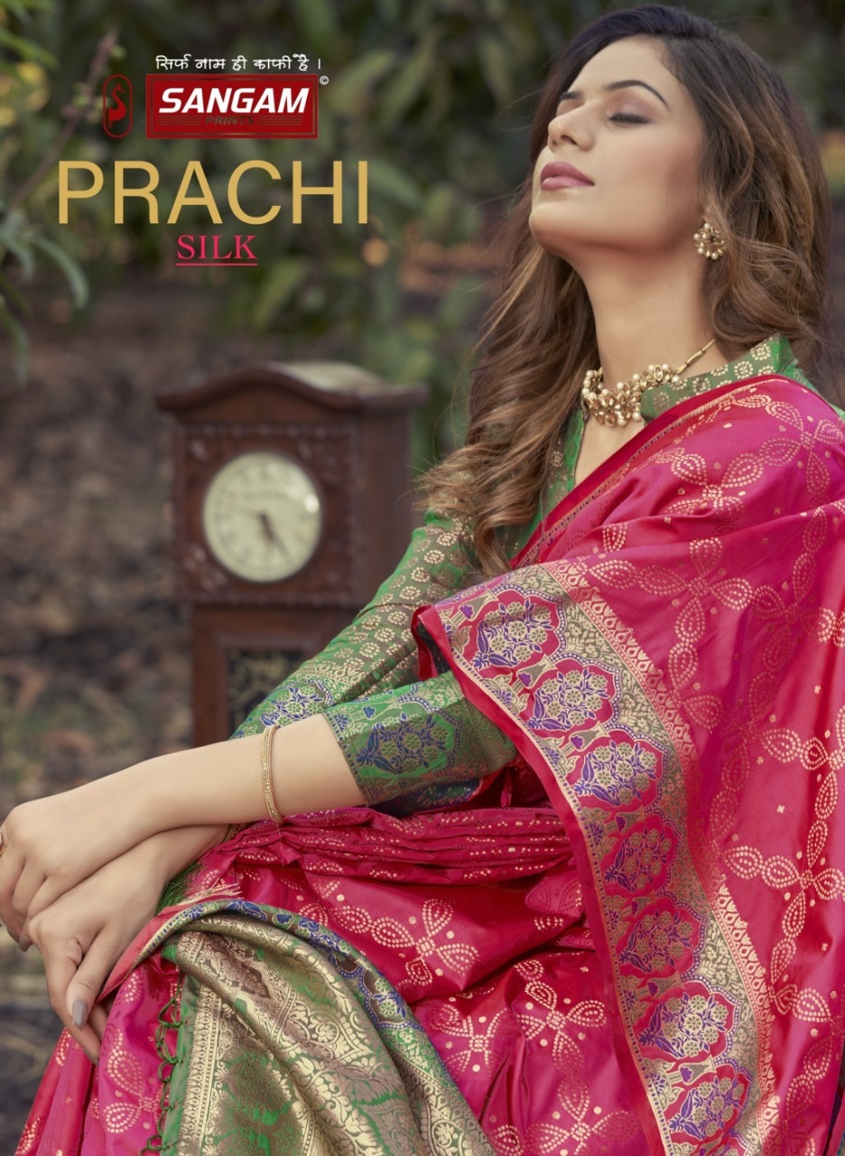 sangam print prachi silk banarasi silk attractive look saree catalog