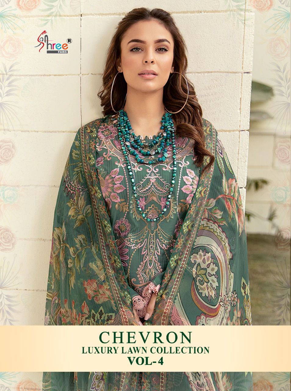 shree fab chevron luxury lawn collection 04 lawn cotton catchy look salwar suit with chiffon dupatta catalog