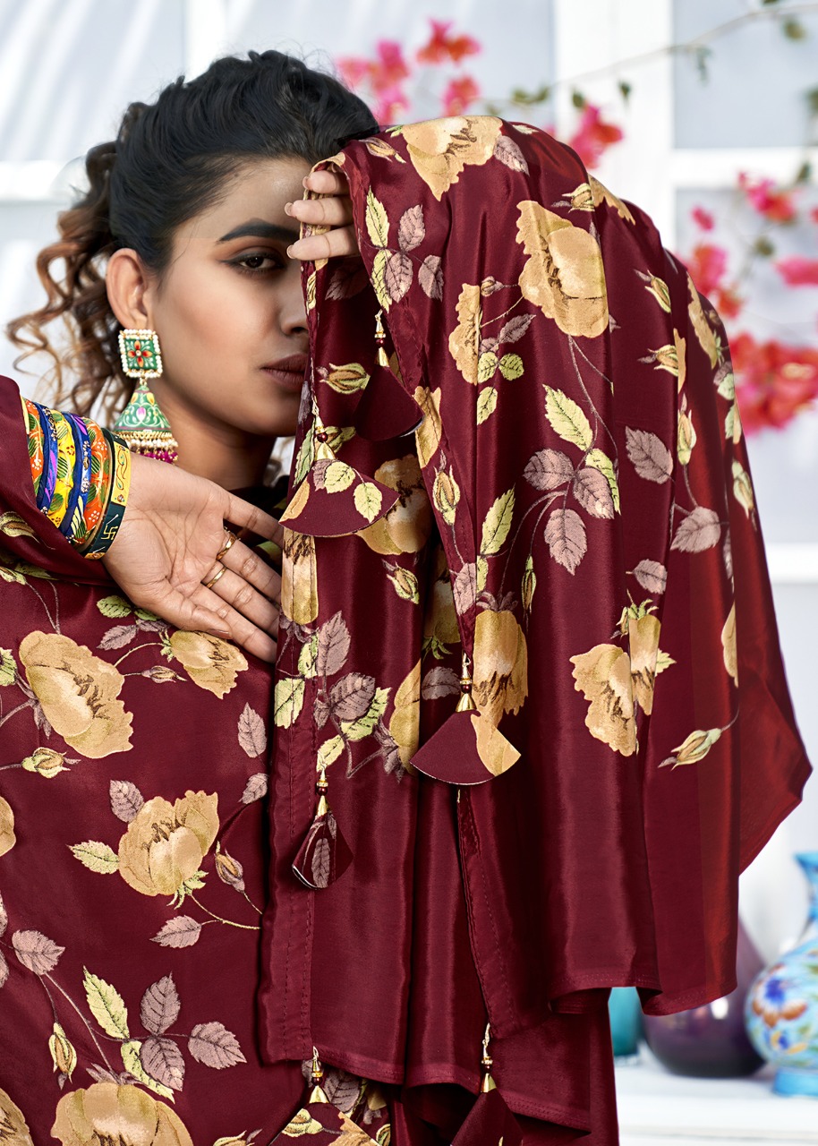 vallabhi Birds Fancy Crape Print georgette regal look saree catalog