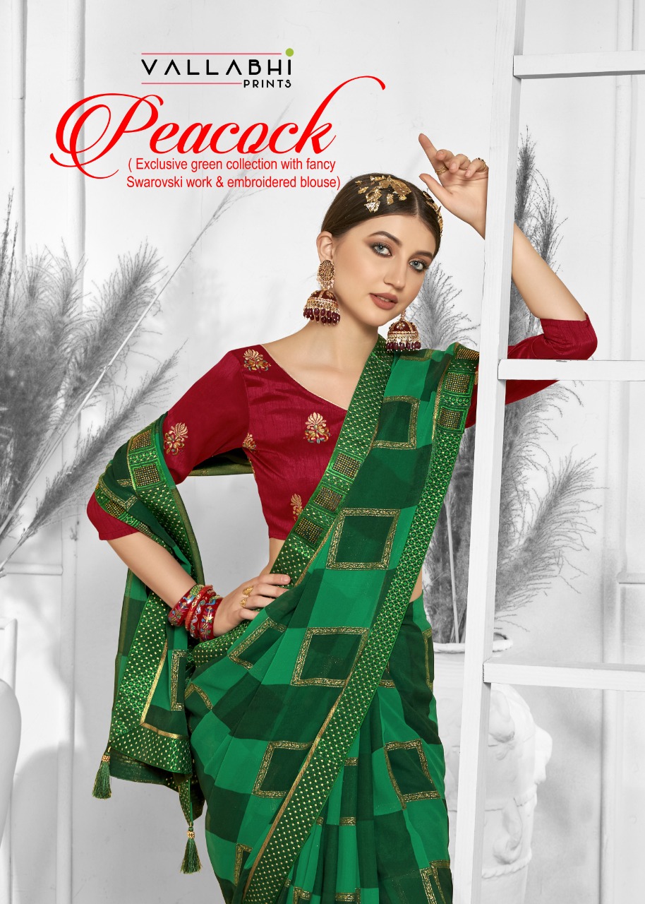 vallabhi print peacock georgette attractive look saree catalog