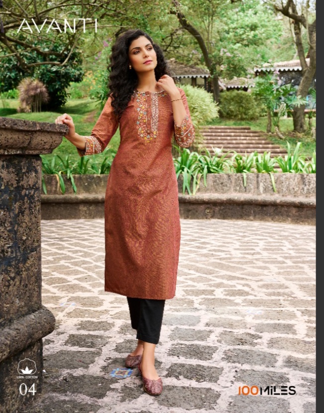 100 Miles avanti cotton decent embrodairy look kurti catalog