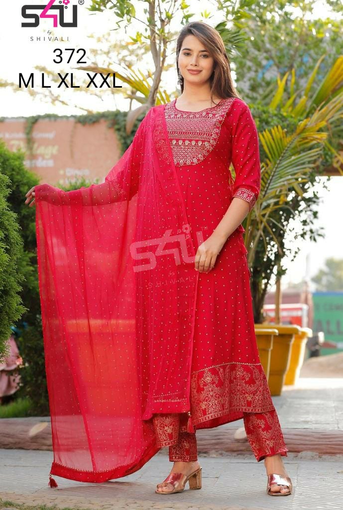 s4u s4u 372 fancy attractive look top bottom with dupatta size set