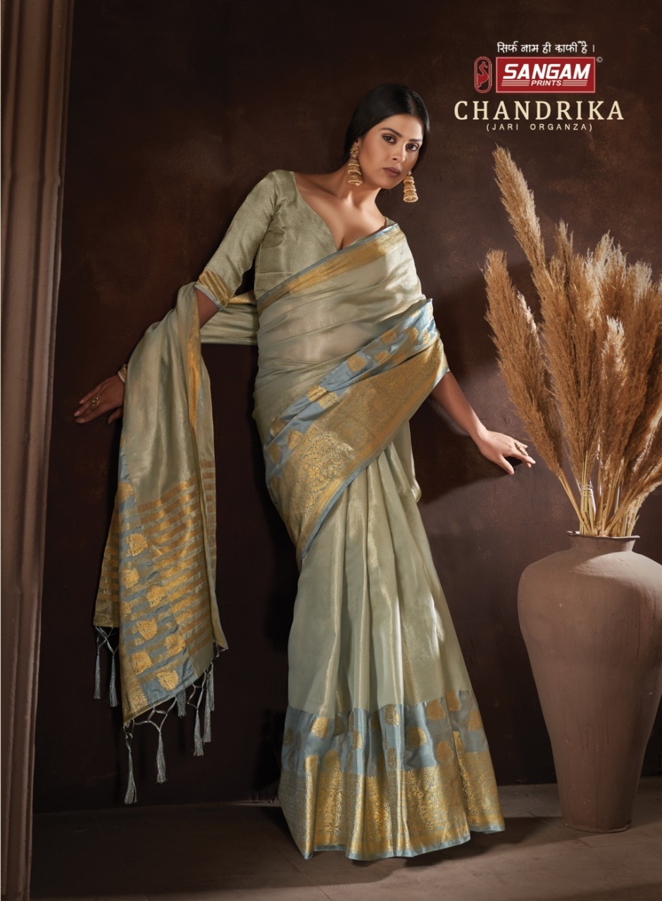 sangam print chandrika organza regal look saree catalog