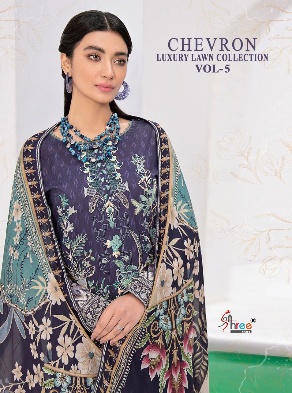 shree fab chevron luxury lawn collection 05 lawn cotton catchy look salwar suit with chiffon dupatta catalog