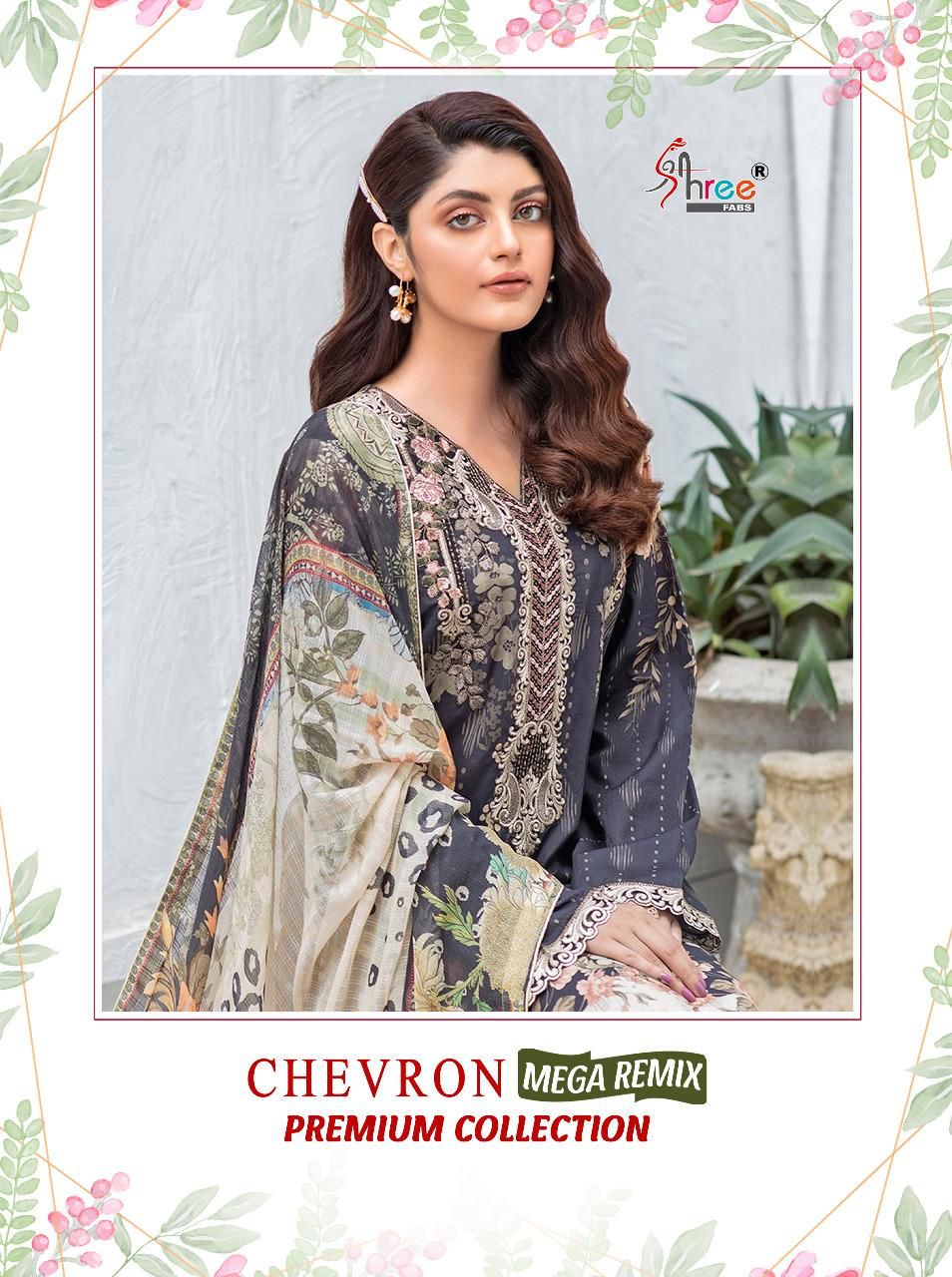 shree fab chevron megha remix premium collection cotton festive look salwar suit chiffon dupatta catalog