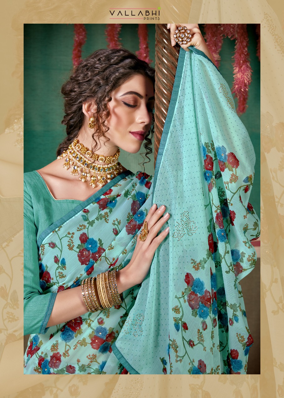 vallabhi print maitrika vol 3 moss chiffon astonishing print saree catalog