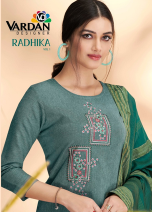 vardan designer radhika vol 1 cotton exclusive look top with bottom and dupatta catalog