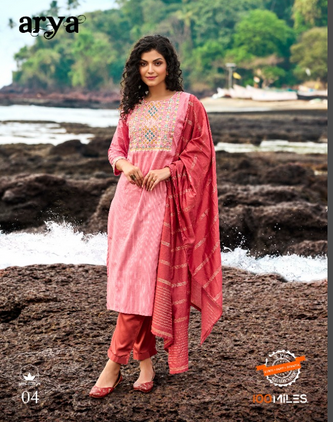 100 miles arya cotton new and modern style top bottom with dupatta catalog