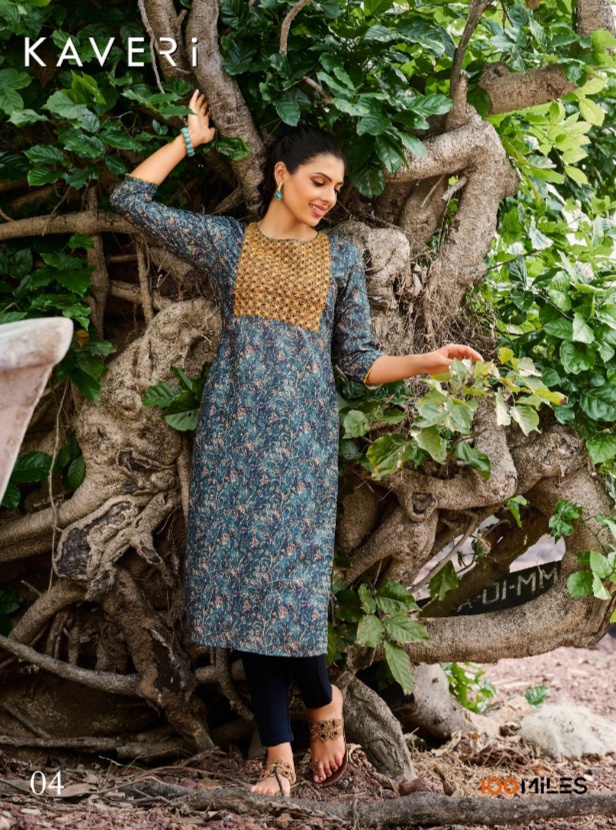 100 miles kaveri modal decent embroidary look kurti catalog