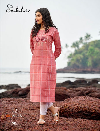 100 Miles sakhi cotton decent embrodairy look kurti catalog