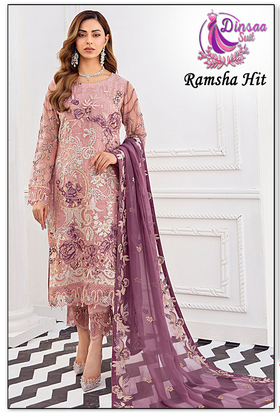 dinsaa suit ramsha hit 1001 1004 georgette regal look salwar suit catalog