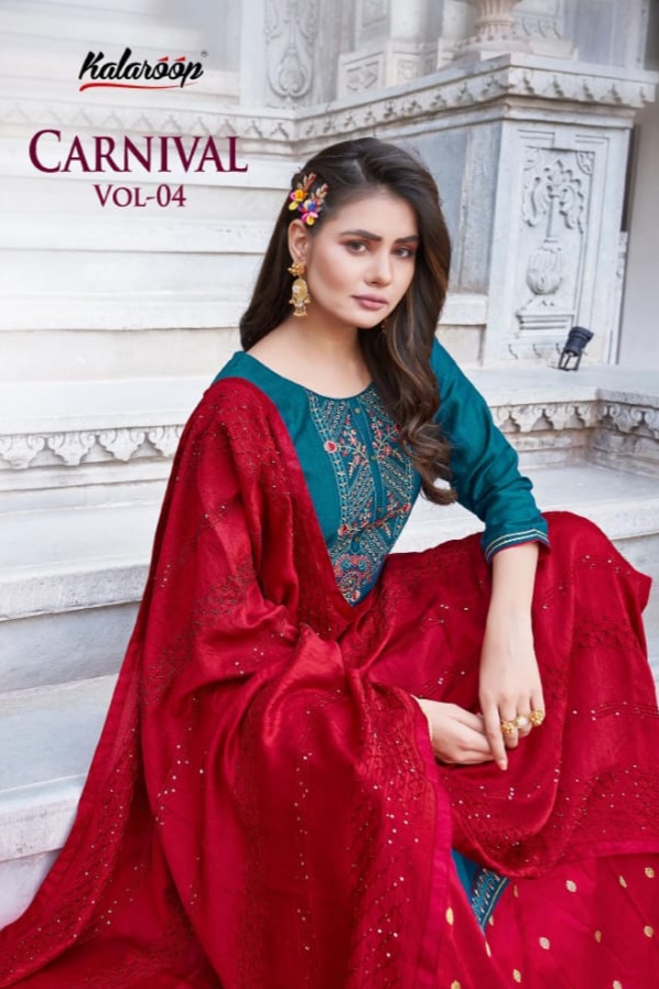 kalaroop by kajree carnival vol 4 silk astonishing top with lehenga and dupatta catalog