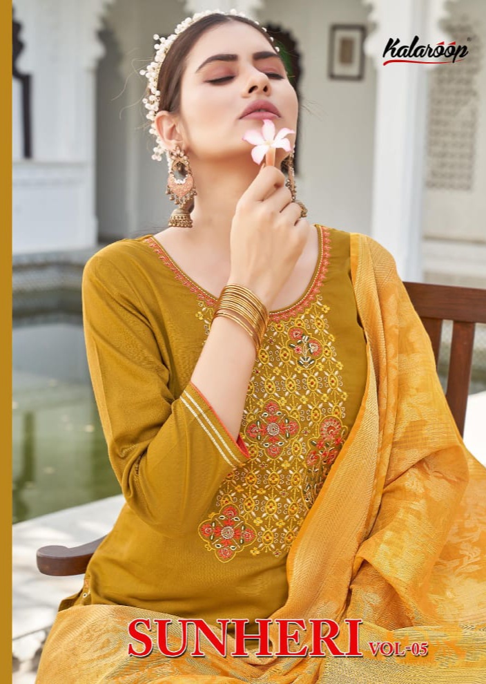 kalaroop by kajree sunheri vol 5 jam silk elegant top bottom with dupatta catalog