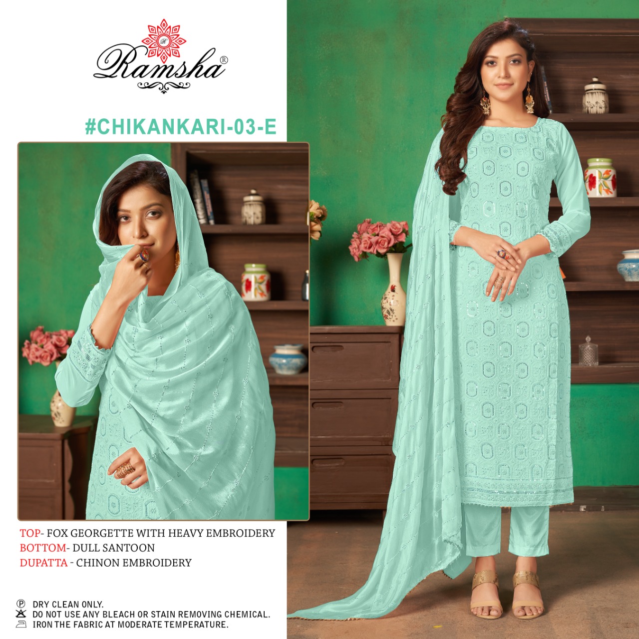 Ramsha RAMSAH Chikankari 03 E Salwar Kameez Georgette Singles