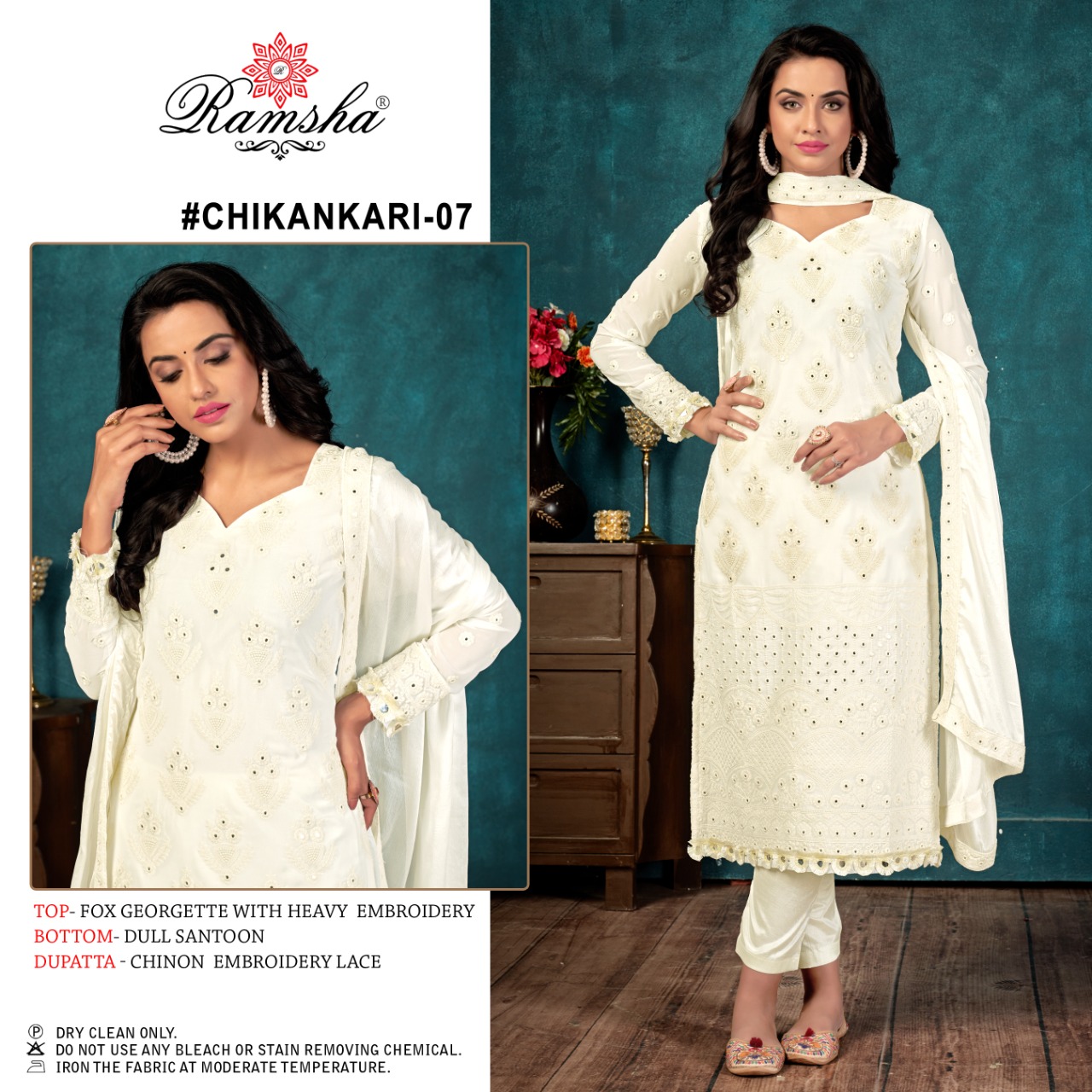 Ramsha  ramsha Chikankari 07  Salwar Kameez Georgette Singles