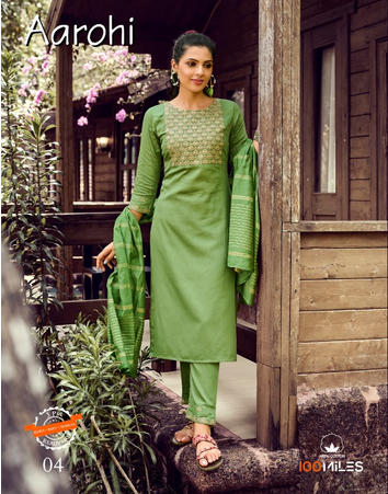 100 miles aarohi cotton new and modern style top bottom with dupatta catalog