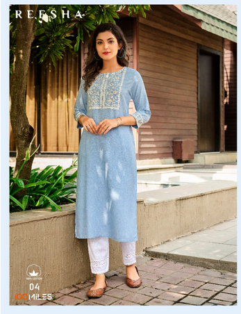 100 miles reesha Pure Linen Cotton authentic fabric kurti catalog