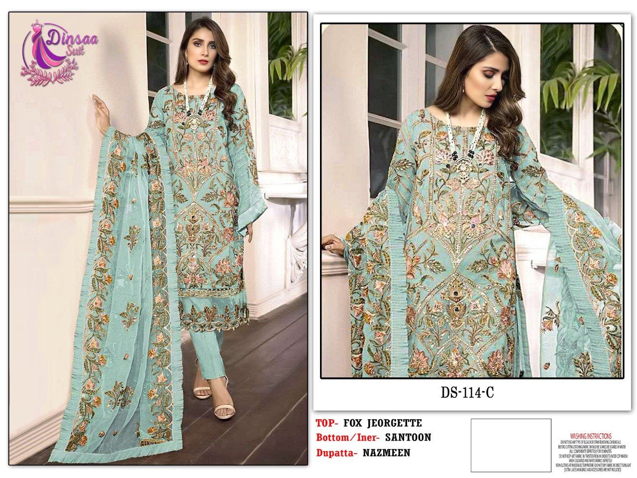 dinsaa suit D 114 A  B  C D georgette decent look salwar suit catalog