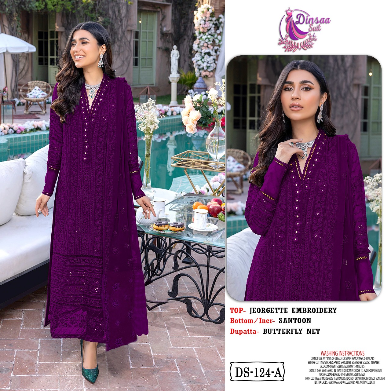 dinsaa suit DINSAA 124 A Salwar Kameez Georgette Singles