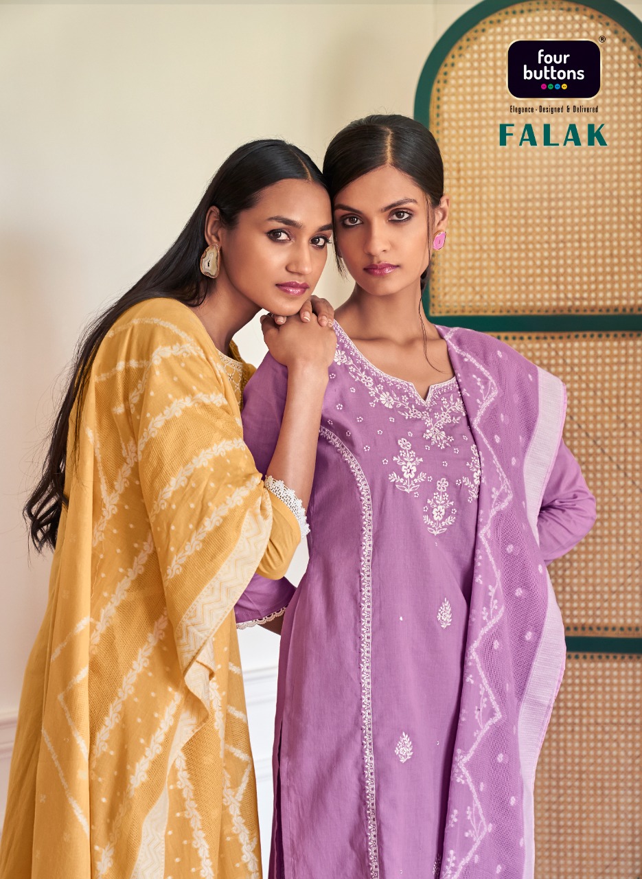 four buttons falak cotton decent look and colour top bottom with dupatta catalog