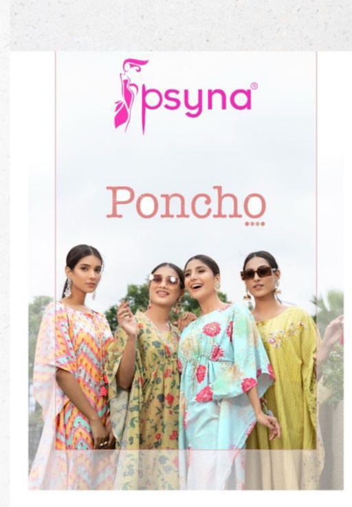 psyna poncho  muslin new and modern style kaftan kurti with pent catalog