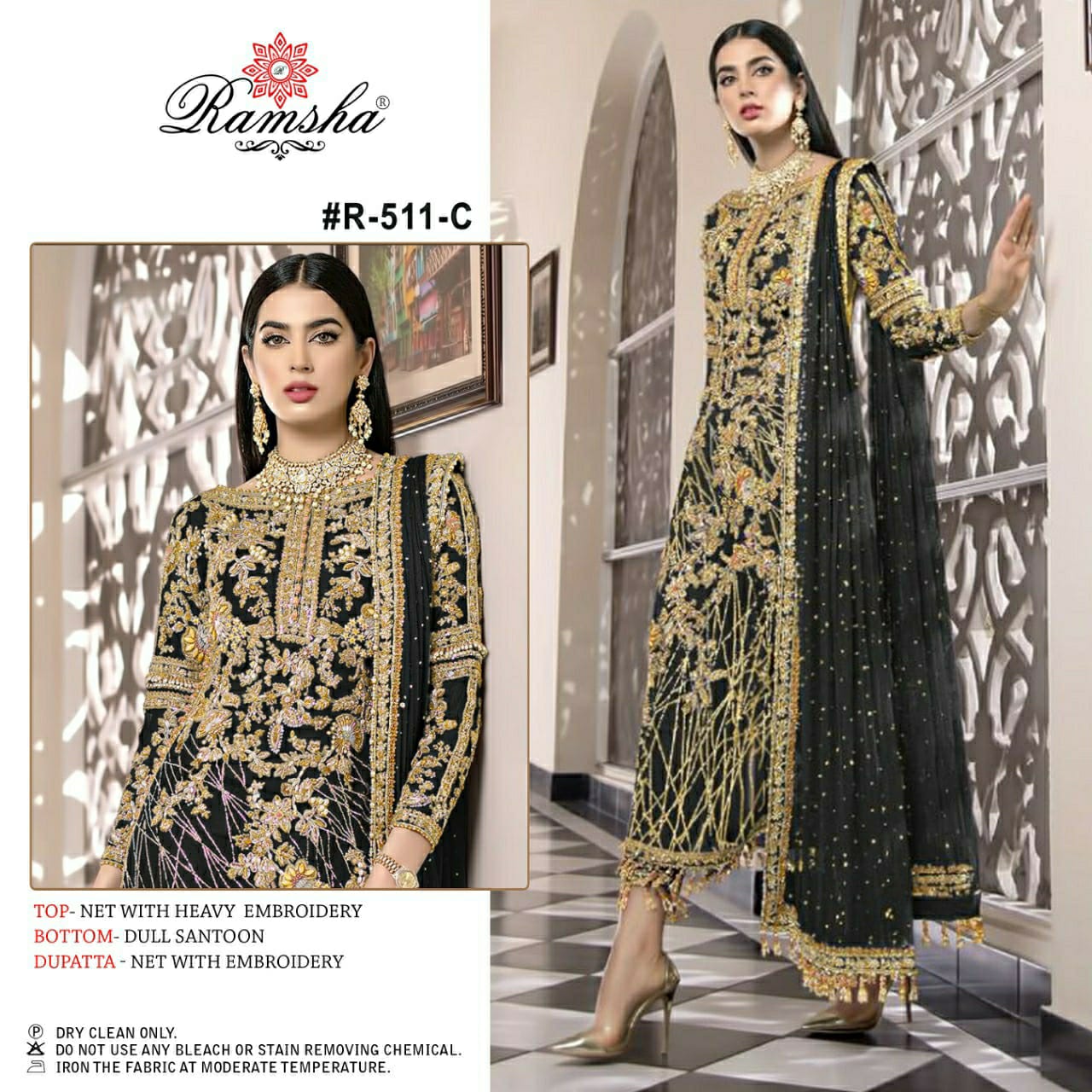 Ramsha Ramsha R-511 C Salwar Kameez Net embroidery Singles