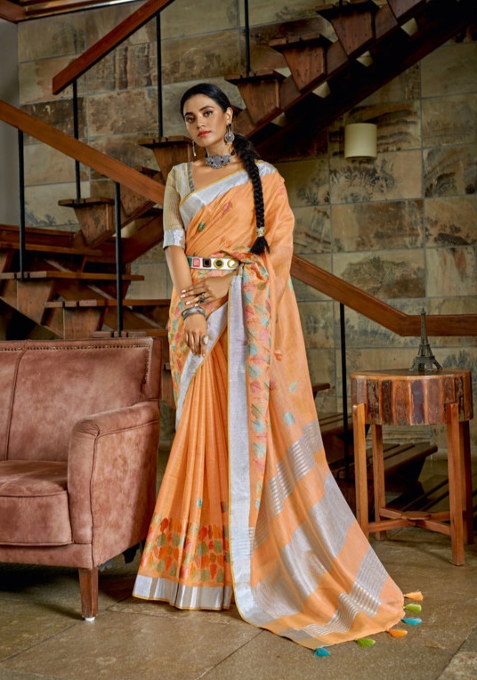 sangam print floral style linen innovative style saree catalog