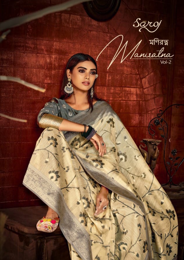 saroj saree maniratna vol 2 linen decent look saree catalog