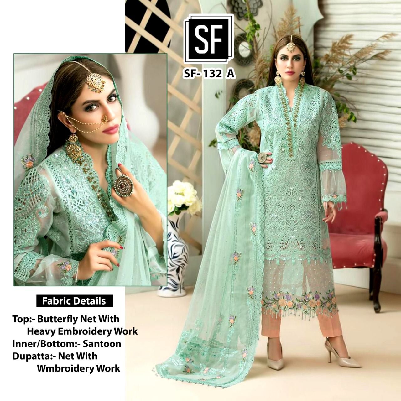 sf fashion Sf 132 A Salwar Kameez Butterfly net Singles