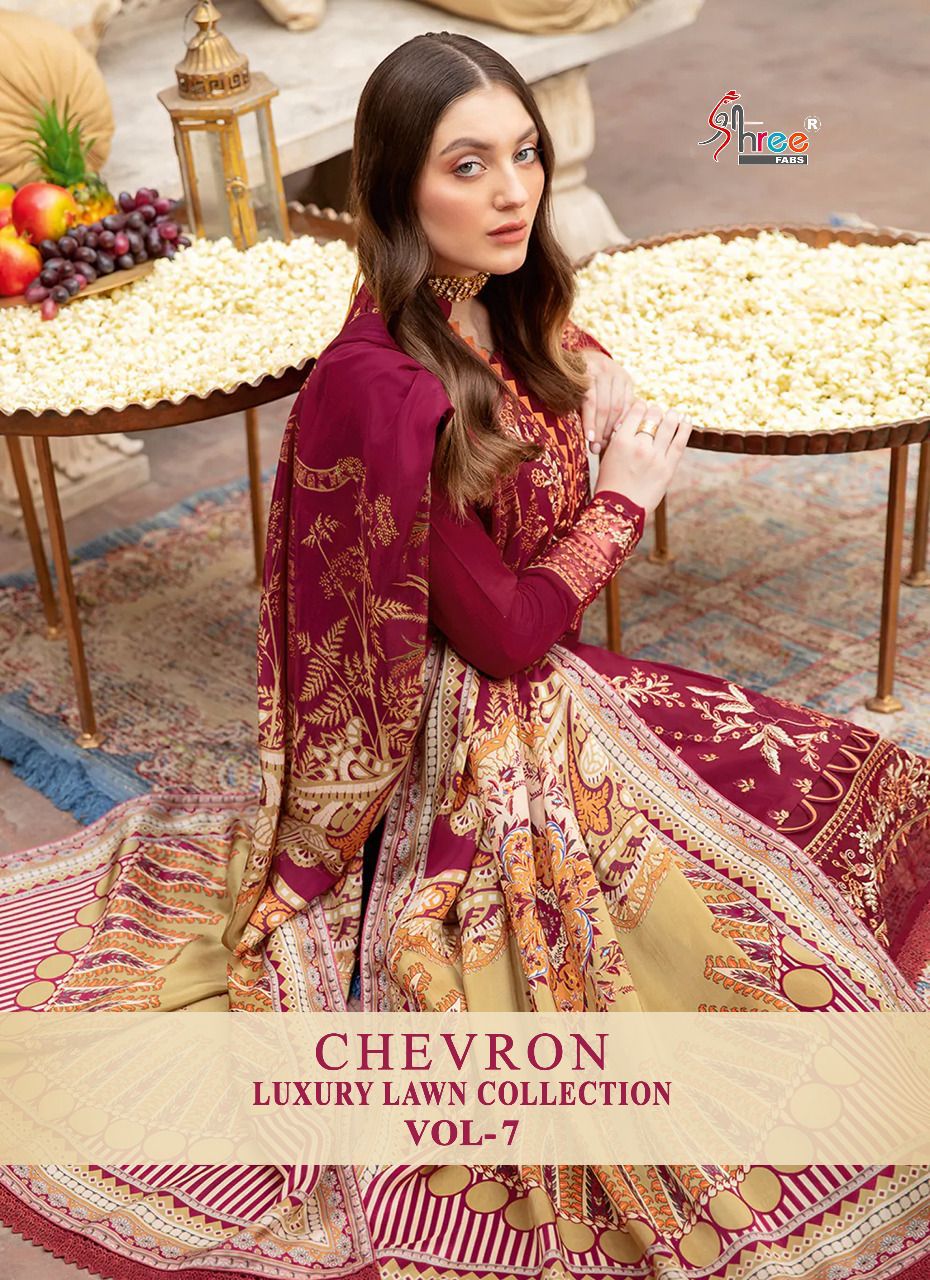 shree fab chevron luxury lawn collection 07 pure lawn exclusive print salwar suit with silver dupatta catalog