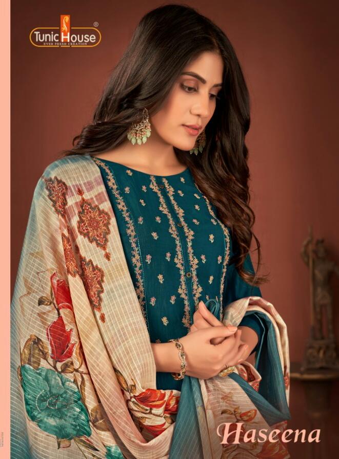 tunic house haseena silk attractive look top bottom with dupatta catalog