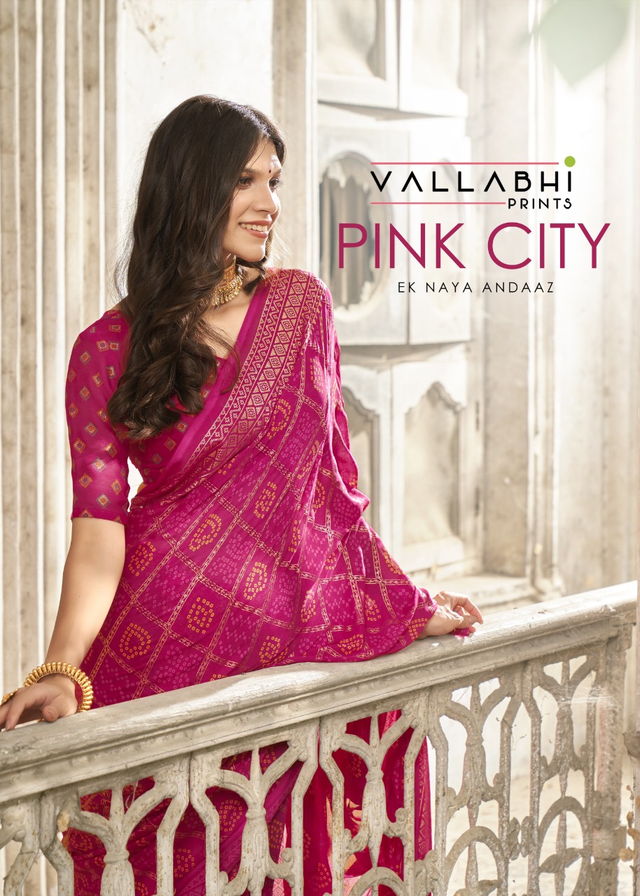 vallabhi print pink city georgette exclusive print saree catalog