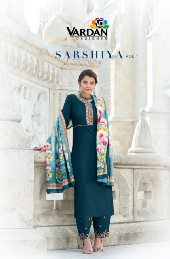 vardan designer sarshiya vol 1 reyon new and modern style top bottom with dupatta catalog