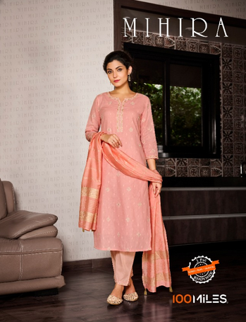 100 miles mihira cotton greaceful look top with pant dupatta catalog