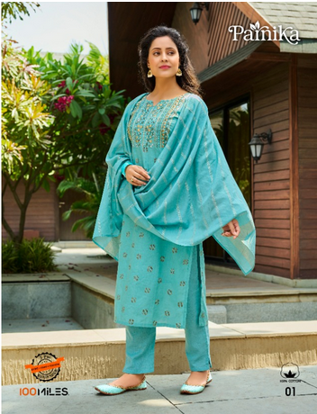 100 miles parnika cotton new and modern style top bottom with dupatta catalog